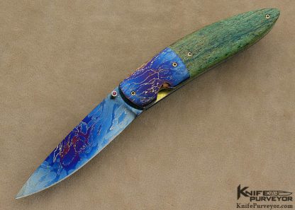 Theuns Prinsloo Custom Knife Blued Damascus Warthog Tusk Jeweled Backstrap  Linerlock