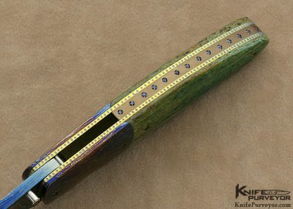 Theuns Prinsloo Custom Knife Blued Damascus Warthog Tusk Jeweled Backstrap  Linerlock - Image 6