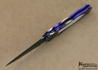 Suchat Jangtanong Custom Knife Mother of Pearl & Blued Damascus Dagger Linerlock - Image 5