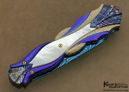 Suchat Jangtanong Custom Knife Mother of Pearl & Blued Damascus Dagger Linerlock - Image 3