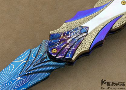 Suchat Jangtanong Custom Knife Mother of Pearl & Blued Damascus Dagger Linerlock - Image 2
