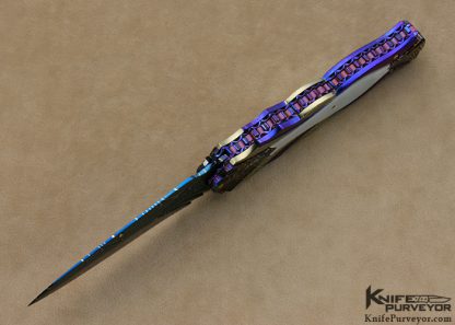 Suchat Jangtanong Custom Knife Mother of Pearl & Blued Damascus Dagger Linerlock - Image 4