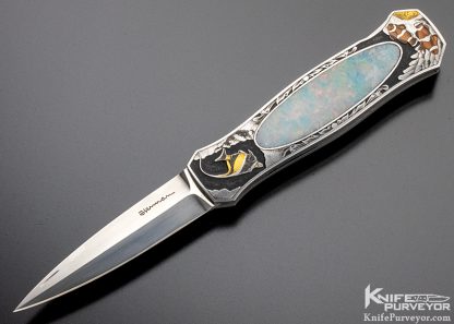 Tim Herman Custom Knife Ray Cover Engraved Opal Lockback