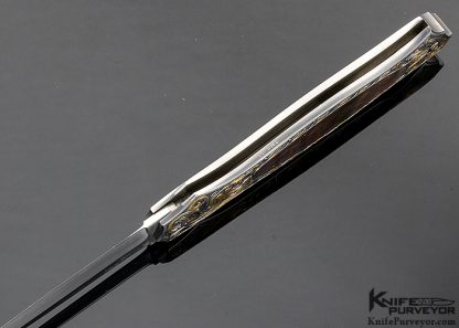 Joe Kious Custom Knife Black Lip Tahitian Pearl Shell Interframe Lockback Dagger Engraved by Tim George - Image 6