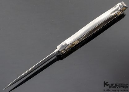 Joe Kious Custom Knife Black Lip Tahitian Pearl Shell Interframe Lockback Dagger Engraved by Tim George - Image 5