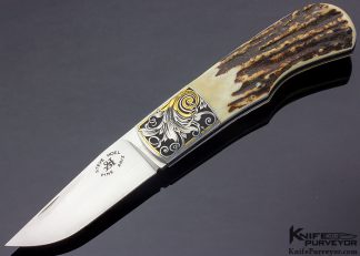 Steve Hoel Custom Knife Clip Point Midlock with Stag Engraved by Tim George