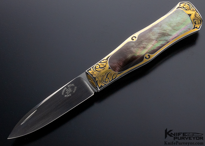 Steve Hoel Custom Knife Tim George Engraved Tahitian Blacklip Pearl and 24Kt Gold Coke Bottle (Featured in a Video)