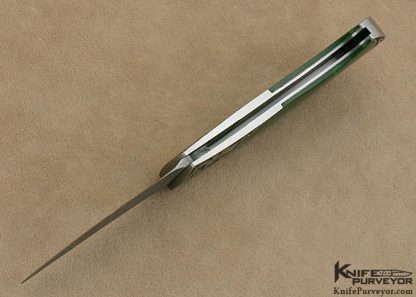 Tim Herman Custom Knife Sole Authorship Engraved Jade & Bud Hubbard Ladder Damascus Persian Lockback - Image 6