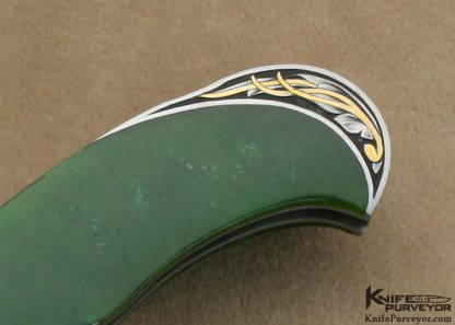 Tim Herman Custom Knife Sole Authorship Engraved Jade & Bud Hubbard Ladder Damascus Persian Lockback - Image 3