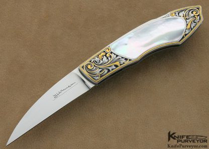 Tim Herman Custom Knife Mother of Pearl Lockback Engraved by Jon Robyn