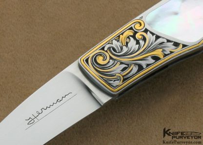 Tim Herman Custom Knife Mother of Pearl Lockback Engraved by Jon Robyn - Image 2