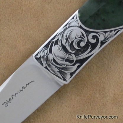 Tim Herman Custom Knife Sole Authorship Engraved Jade Lockback - Image 2