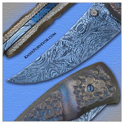 Tom Ferry's Custom Knife: Sole Authorship Damascus Persian Linerlock with Hot Textured Titanium Scales - Image 2