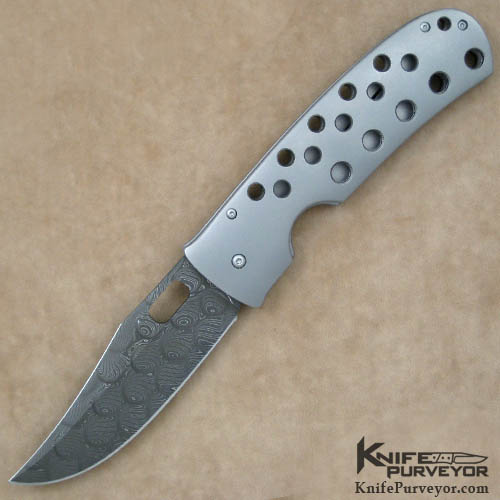 Tom Mayo Custom Knife Damascus Blade Bill Moran Folding Bowie Knife