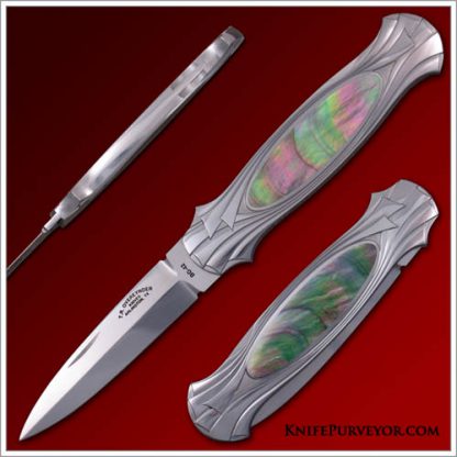 Tom Overeynder's Custom Knife: Blacklip Pearl Interframe Lockback Dagger Engraved by Amayak Stepanyan