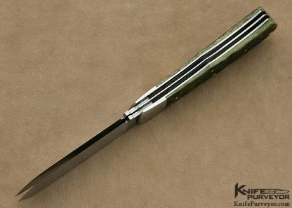 Tom Overeynder Custom Knife 2 Blade "Remington 1123" Antique Green/Tan Jigged Bone Slip Joint with 14Kt Rose Gold Federal Shield and Pins - Image 5
