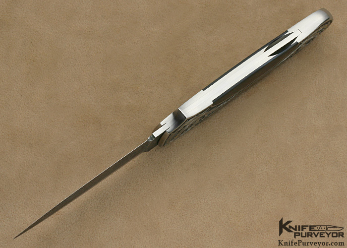 Tom Overeynder Custom Knife Black Lip Tahitian Pearl Semi-Interframe Lockback Dagger Engraved by Joe Mason - Image 5