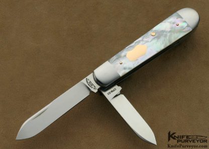Tom Overeynder Custom Knife Model 24 "Jack" Slip Joint Mother of Pearl Shell with 18Kt Rose Gold Pins & Shield