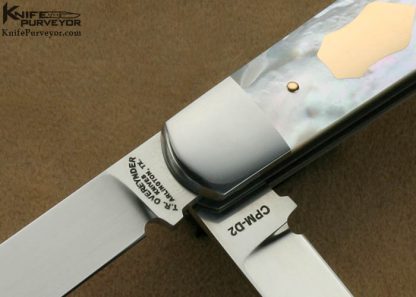 Tom Overeynder Custom Knife Model 24 "Jack" Slip Joint Mother of Pearl Shell with 18Kt Rose Gold Pins & Shield - Image 2