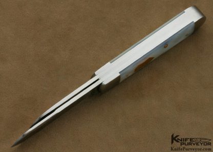 Tom Overeynder Custom Knife Model 24 "Jack" Slip Joint Mother of Pearl Shell with 18Kt Rose Gold Pins & Shield - Image 5