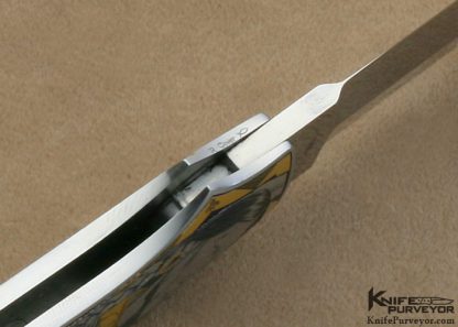 Tom Overyender Custom Knife Black Lip Tahitian Pearl Shell Interframe Lockback Engraved by Ray Cover Jr. - Image 10