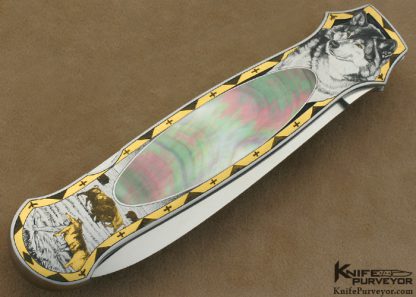 Tom Overyender Custom Knife Black Lip Tahitian Pearl Shell Interframe Lockback Engraved by Ray Cover Jr. - Image 5