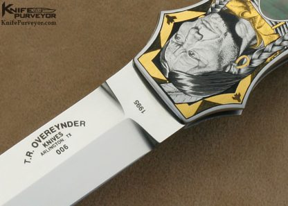Tom Overyender Custom Knife Black Lip Tahitian Pearl Shell Interframe Lockback Engraved by Ray Cover Jr. - Image 3