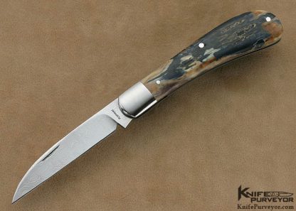 Tom Ploppert Custom Knife Chad Nichols Carbon Damascus Wharncliff Trapper