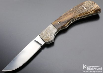 Tommy Ware Custom Knife Damascus & Giraffe Bone Folder - Image 2
