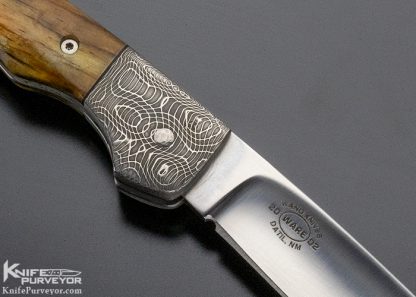 Tommy Ware Custom Knife Damascus & Giraffe Bone Folder - Image 5