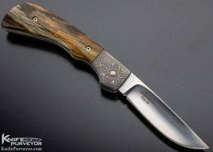Tommy Ware Custom Knife Damascus & Giraffe Bone Folder - Image 4