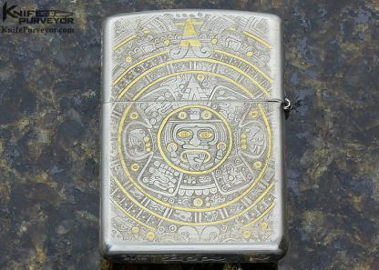 Ton Ayodia Engraved "Aztec" Zippo Lighter with 9 Inset Diamonds and 24kt. Gold Inlays - Image 4