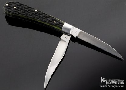 Tony Bose Custom Knife 2 Blade Green Jigged Bone Trapper Slip Joint - Image 4