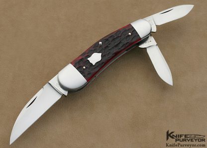 Tony Bose Custom Knife #2 Red Jigged Bone Case 43 Pattern Split Backspring Humpback Whittler