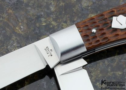 Tony Bose Custom Knife "Roofline Jigged Bone" Dogs Head Trapper Slipjoint - Image 6