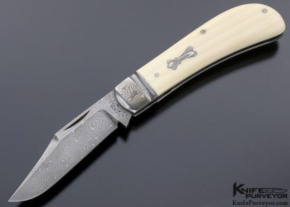 Tony Bose Custom Knife Damascus and Goat Horn Lanny's Clip Slipjoint 14836