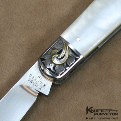 Tony Bose Custom Knives Julie Warenski Engraved Mother of Pearl Trapper - Image 2