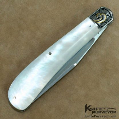 Tony Bose Custom Knives Julie Warenski Engraved Mother of Pearl Trapper - Image 4