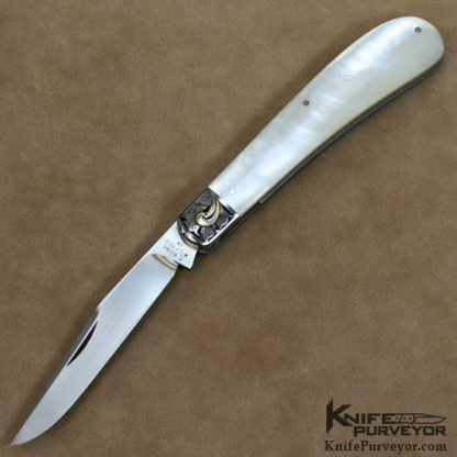 Tony Bose Custom Knives Julie Warenski Engraved Mother of Pearl Trapper