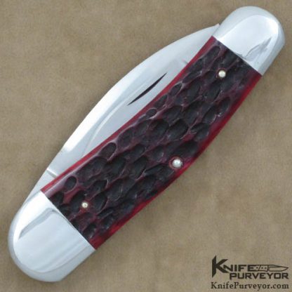 Tony Bose Custom Knife Red Jigged Bone Case 43 Pattern Split Backspring Humpback Whittler - Image 3