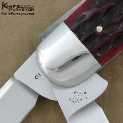 Tony Bose Custom Knife Red Jigged Bone Case 43 Pattern Split Backspring Humpback Whittler - Image 4