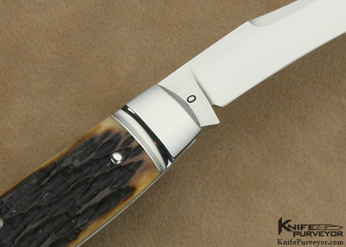 Tony Bose Custom Knife #0 Remington Jigged Bone with 14Kt Gold Federal Shield Single Blade Trapper Slip Joint - Image 3