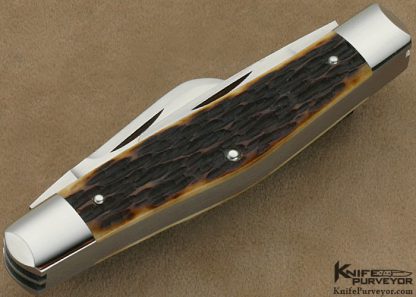 Tony Bose Custom Knife 3 Blade 4" Stockman Slipjoint with Remington Jigged Bone with 14Kt Gold Double Bomb Shield - Image 5