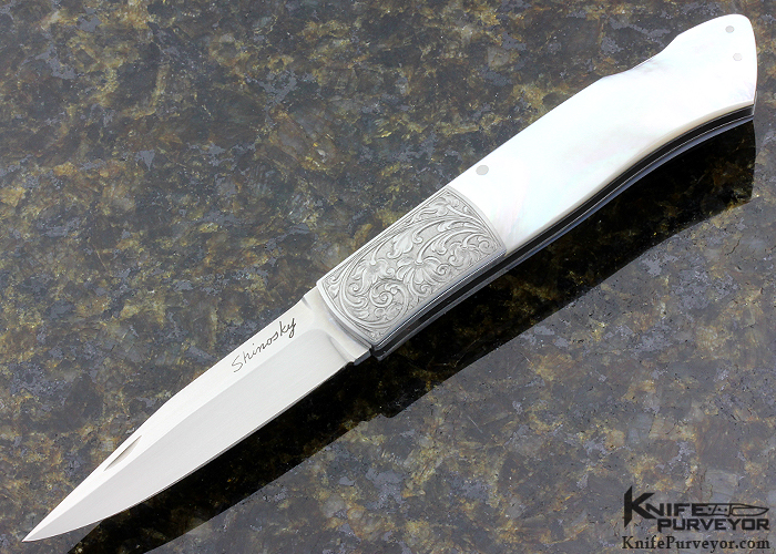 Andy Shinosky Custom Knife Tony Tuscano Engraved Mother of Pearl Lockback