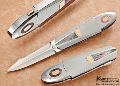 Tore Fogarizzu Custom Knife Black Lip Tahitian Pearl Shell & 18 Kt Gold Inlayed Lockback Dagger