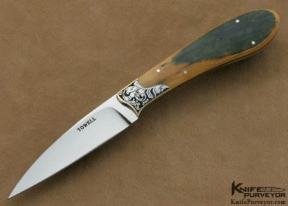 Dwight Towell Custom Knife Engraved Green Mammoth Gent's Fixed Blade