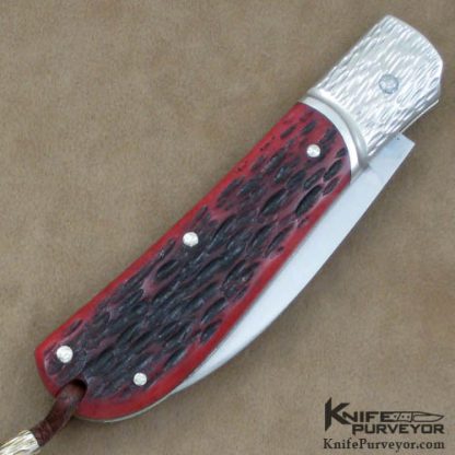 Shigeru Tozaki Custom Knife Textured Bolstered Red Jigged Bone Slipjoint - Image 3