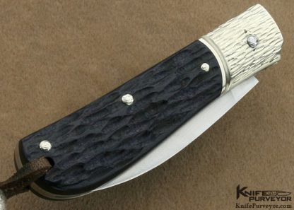 Shigeru Tozaki Custom Knife Textured 416 Stainless Steel Bolstered Green Jigged Bone Slip Joint - Image 3