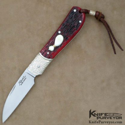 Shigeru Tozaki Custom Knife Textured Bolstered Red Jigged Bone Slipjoint