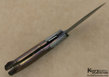 Uli Hennicke' Custom Knife Fluted Australian Desert Ironwood and Damascus "The Flow" Linerlock - Image 8